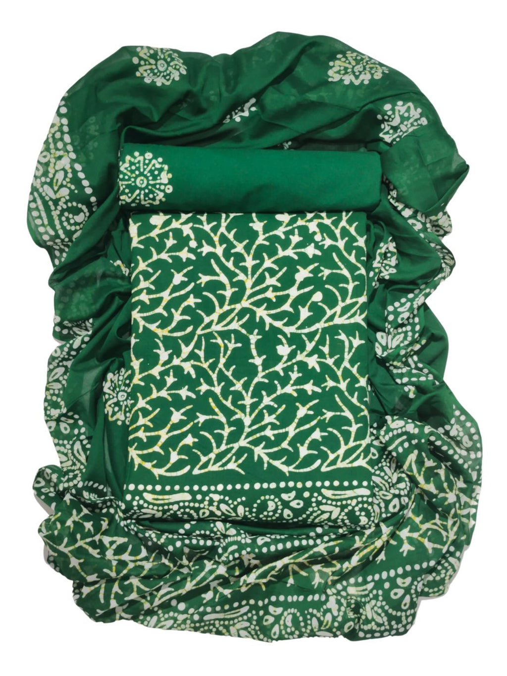 Bombay Batik Pure Cotton Dress Material Natural Dye Batik Printing – Green Colour