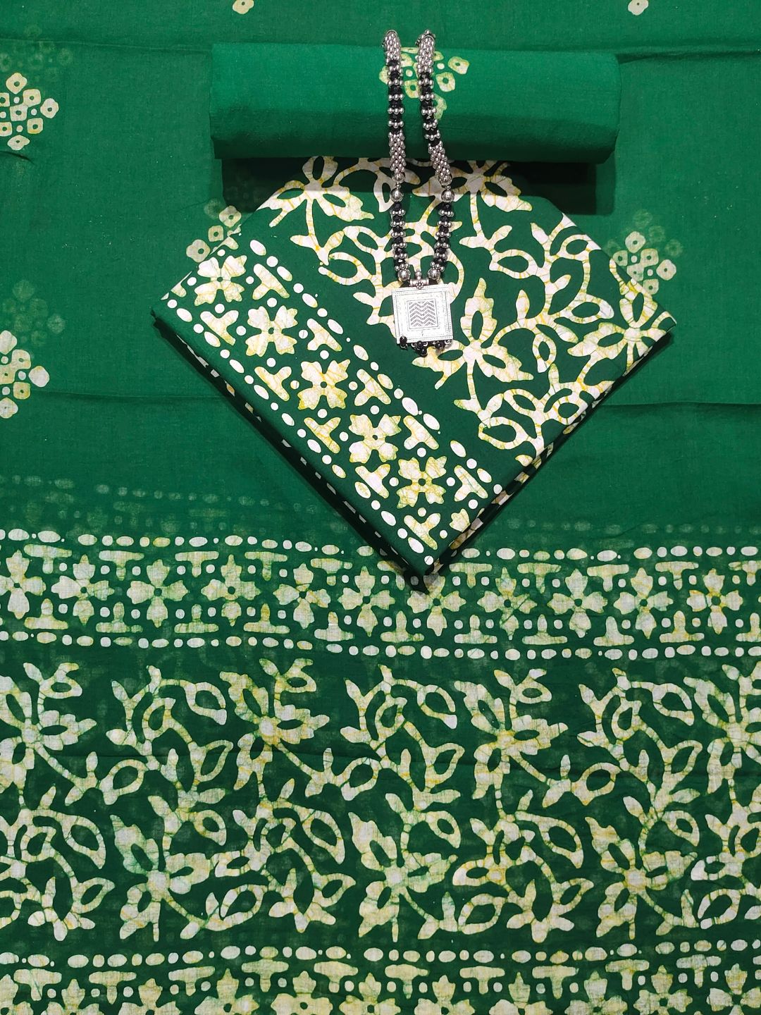 Bombay Batik Pure Cotton Dress Material Manual Wax Dye Process – Green Batik