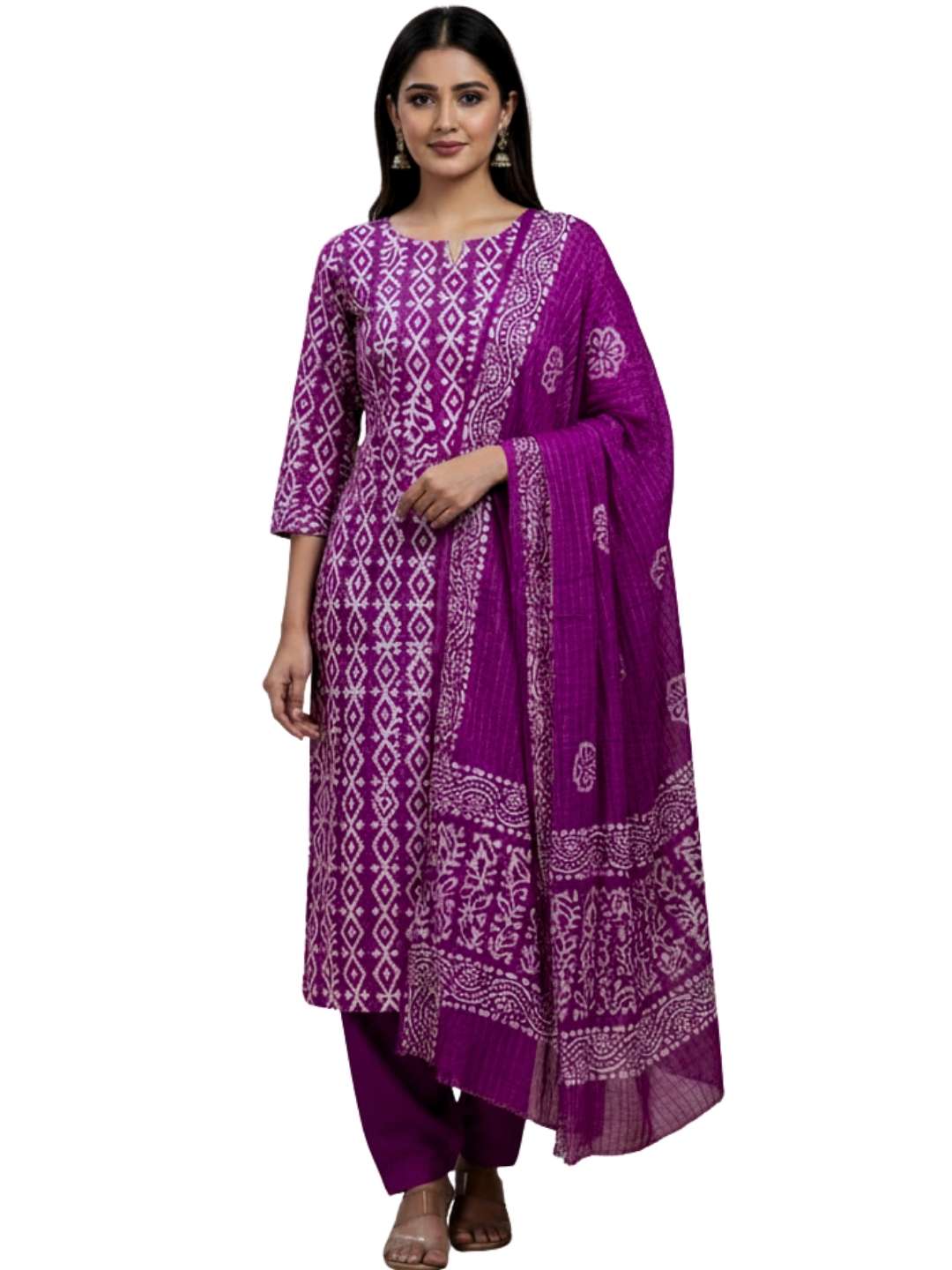 Bombay Batik Pure Cotton Nirali Dress Material Batik Handwork – Magenta Colour