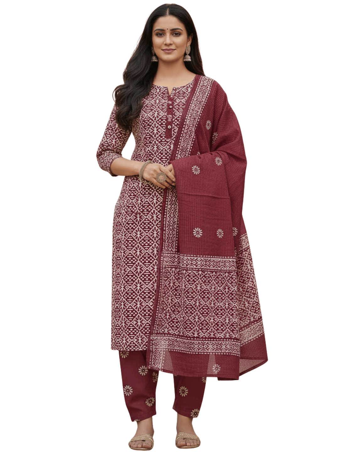 Bombay Batik Pure Cotton Nirali Dress Material Batik Handwork – Carrot Colour