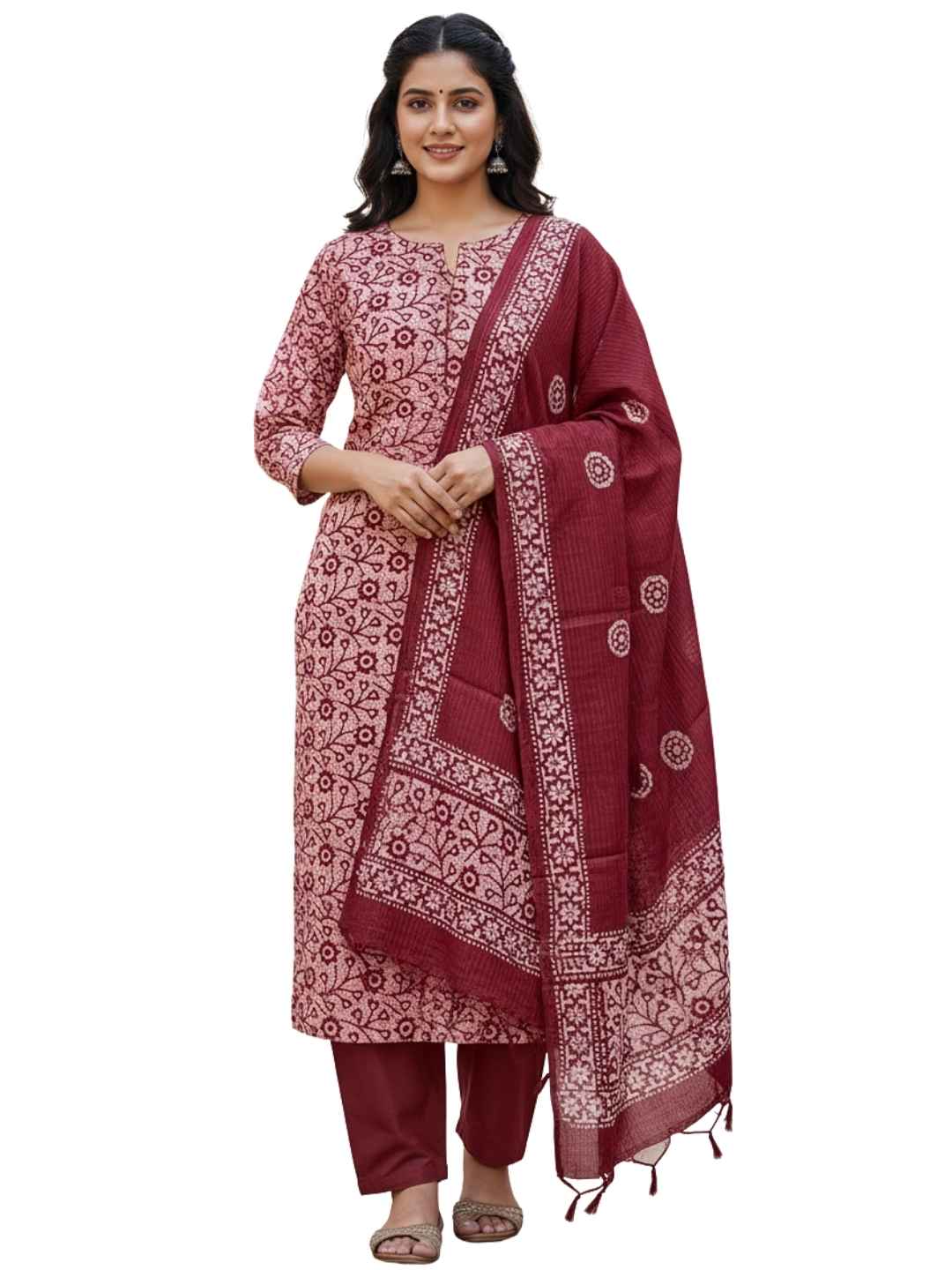 Bombay Batik Pure Cotton Nirali Dress Material Batik Handwork – Carrot Colour
