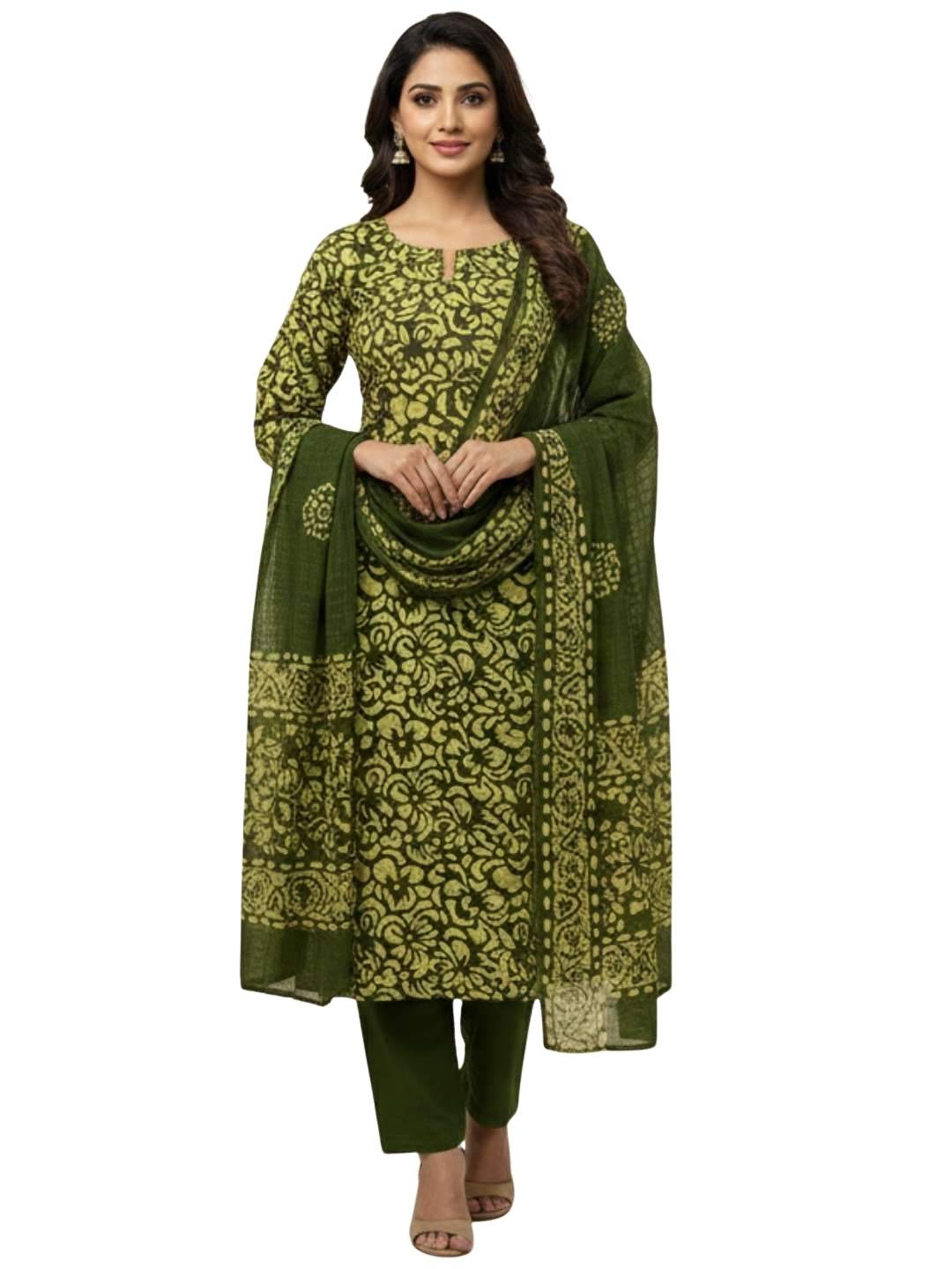 Bombay Batik Pure Cotton Nirali Dress Material Batik Handwork – Mehndi Yellow Colour
