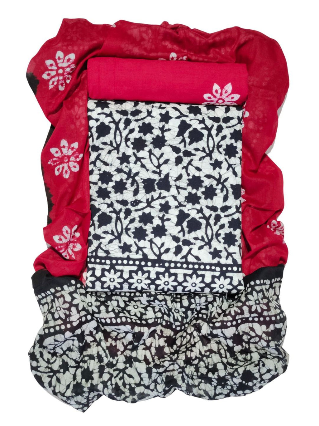 Bombay Batik Pure Cotton Dress Material Manual Wax Dye Process – Black Red Batik