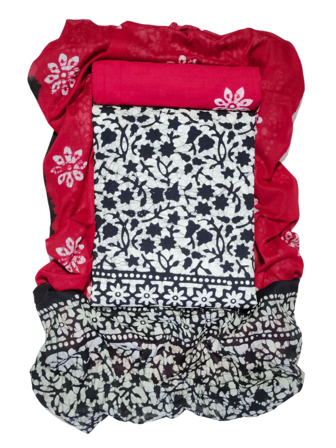 Bombay Batik Pure Cotton Dress Material Manual Wax Dye Process – Black Red Batik