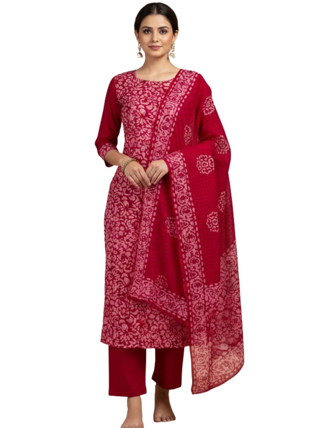Bombay Batik Pure Cotton Nirali Dress Material Batik Handwork – Pink Light Pink Colour
