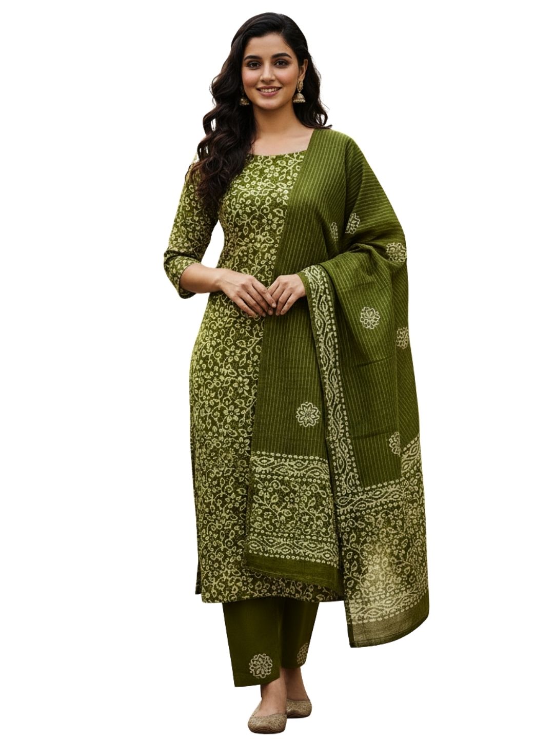 Bombay Batik Pure Cotton Nirali Dress Material Batik Handwork – Mehndi Yellow Colour