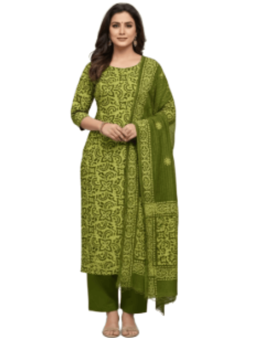 Bombay Batik Pure Cotton Nirali Dress Material Batik Handwork – Mehndi Yellow Colour