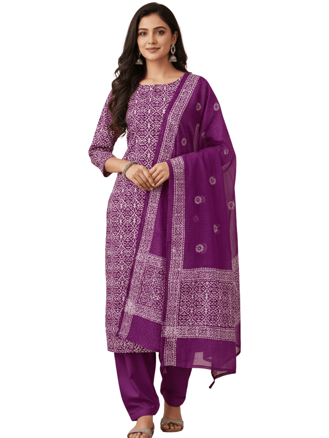 Bombay Batik Pure Cotton Nirali Dress Material Batik Handwork – Magenta Colour