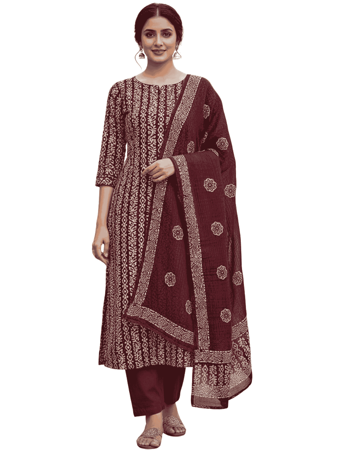 Bombay Batik Pure Cotton Nirali Dress Material Batik Handwork – Maroon Colour