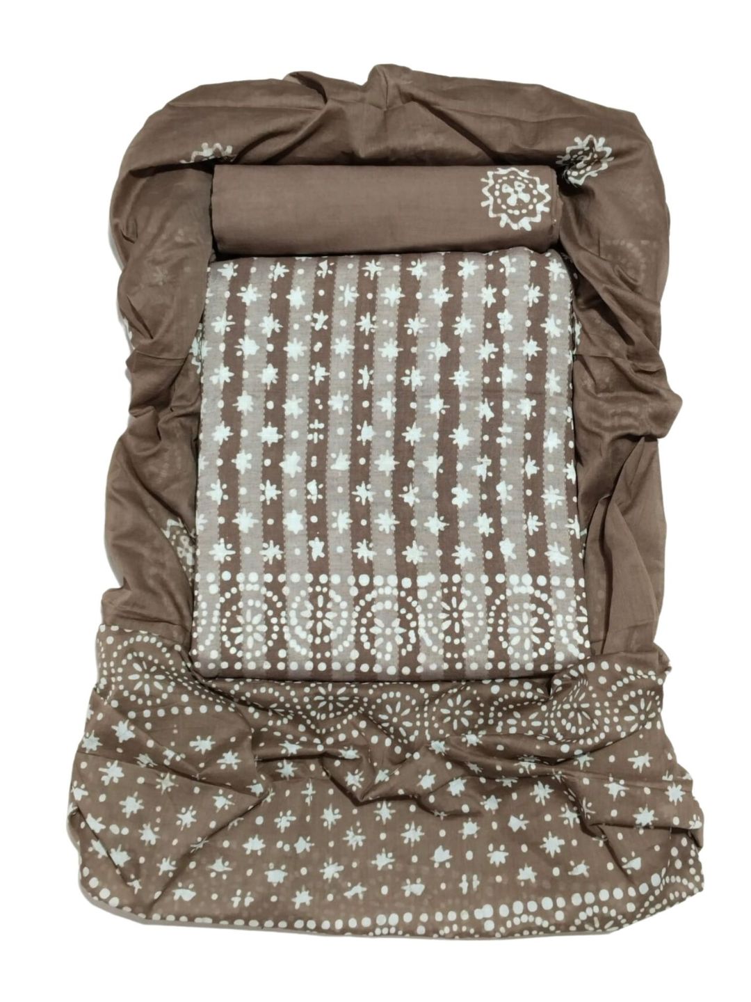 Bombay Batik Pure Cotton Dress Material Hand-Painted Batik Motifs – Lakda Brown Colour