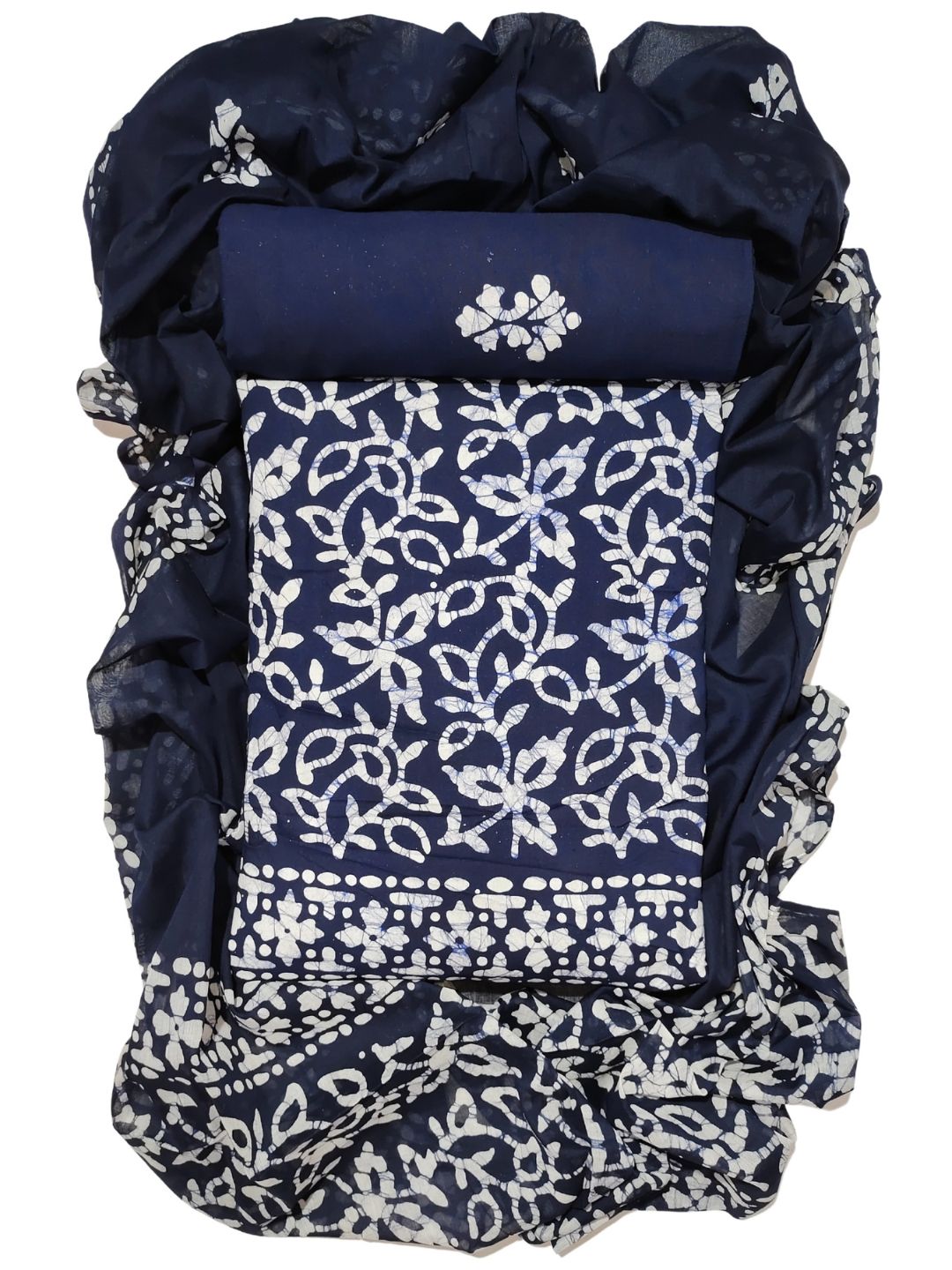 Bombay Batik Pure Cotton Dress Material Hand-Painted Batik Motifs – Navy Blue Batik