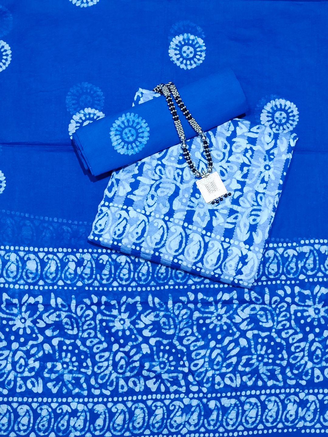 Bombay Batik Pure Cotton Dress Material Traditional Batik Dyeing – Blue Colour
